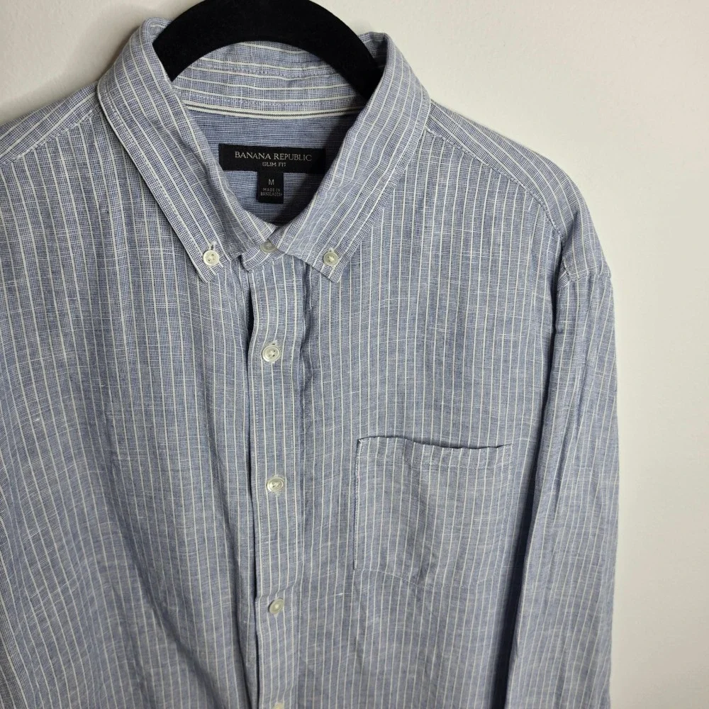 Banana Republic Button Down Shirt Mens Medium Striped Linen